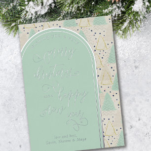 Carte De Vœux En Aluminium Joyeux Noël Joyeux Nouvel An Arbres verts Or