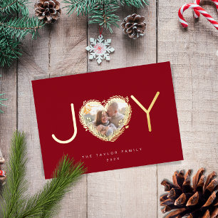 Carte De Vœux En Aluminium Joyeux Noël Joyful Red Joy Photo du coeur de Noël