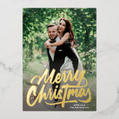 Carte De Vœux En Aluminium Joyeux Noël Main écrit collage photo Or (Recto)