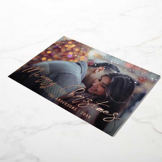 Carte De Vœux En Aluminium Joyeux Noël Minimal Élégant Photo Personnalisée   (Rotation)