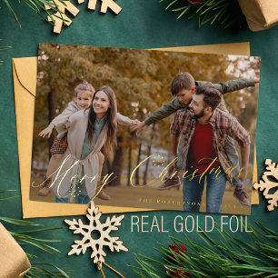 Carte De Vœux En Aluminium Joyeux Noël minimaliste de flocons d'or photo
