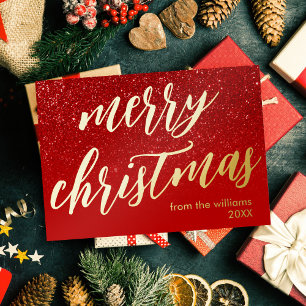 Carte De Vœux En Aluminium Joyeux Noël Moderne Élégant Script Non Photo