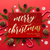 Carte De Vœux En Aluminium Joyeux Noël Moderne Élégant Script Non Photo