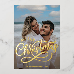 Carte De Vœux En Aluminium Joyeux Noël moderne Famille Nom photo Or