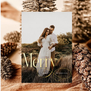 Carte De Vœux En Aluminium Joyeux Noël moderne Famille Photo plaid Tartan