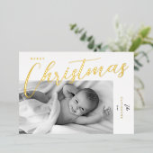 Carte De Vœux En Aluminium Joyeux Noël moderne Gold Script photo (Debout devant)
