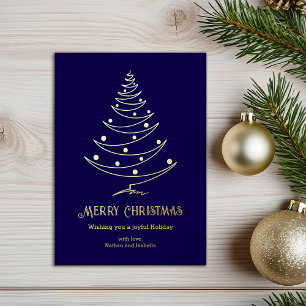 Carte De Vœux En Aluminium Joyeux Noël moderne Marine Blue Gold