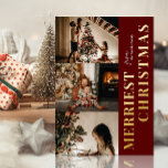 Carte De Vœux En Aluminium Joyeux Noël moderne Rouge or Script Photo<br><div class="desc">Joyeux Noël moderne Rouge or Script Photo Real Foil Carte de vacances. Envoyez des voeux de vacances avec des photos à vos proches avec cette carte de vacances Foil moderne et festive. Tous les textes sont pré-arrangés pour que vous personnalisiez facilement et rapidement avec vos propres détails. Joyeuses fêtes !...</div>