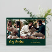 Carte De Vœux En Aluminium Joyeux Noël moderne Script 2 Photos Or (Debout devant)