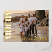 Carte De Vœux En Aluminium Joyeux Noël moderne Script One Photo Gold (Recto)