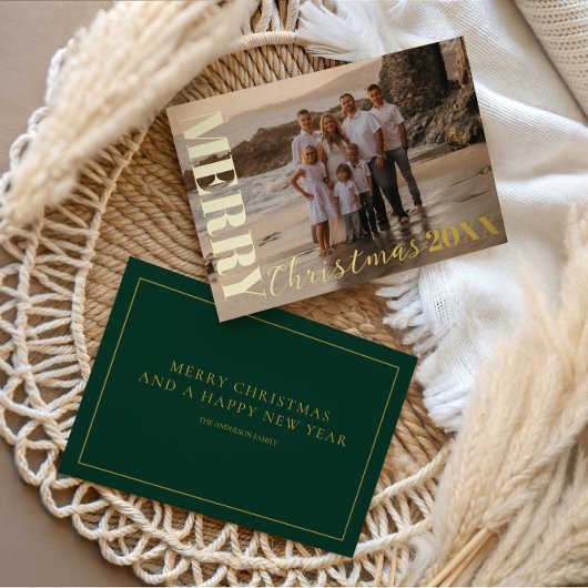 Carte De Vœux En Aluminium Joyeux Noël moderne Script One Photo Gold