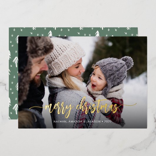 Carte De Vœux En Aluminium Joyeux Noël moderne une photo (Recto/Verso)