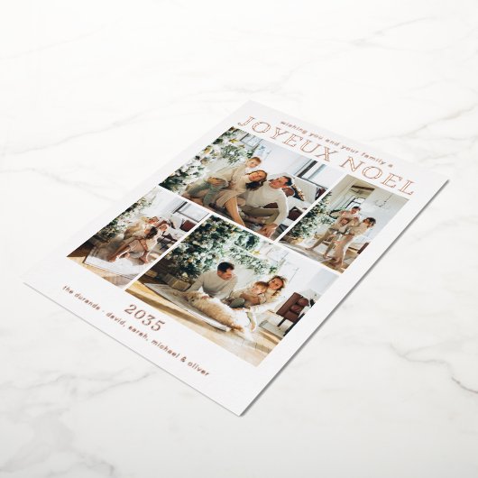 Carte De Vœux En Aluminium Joyeux Noel Multi Photo Rose Gold (Rotation)
