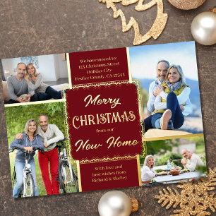 Carte De Vœux En Aluminium Joyeux Noël Nouveau Accueil 4 Photo Rouge et or