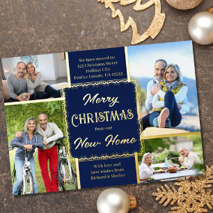 Carte De Vœux En Aluminium Joyeux Noël Nouvelle Maison 4 Photo Bleu et Or