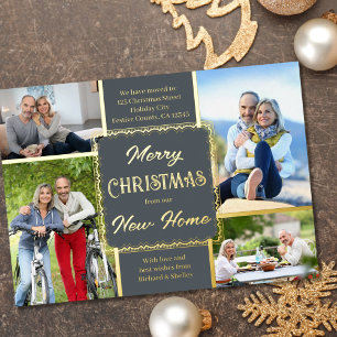 Carte De Vœux En Aluminium Joyeux Noël Nouvelle Maison 4 Photo Gris et Or