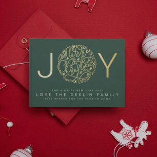 Carte De Vœux En Aluminium Joyeux Noël Or JOIE fond photo Feuille Verte