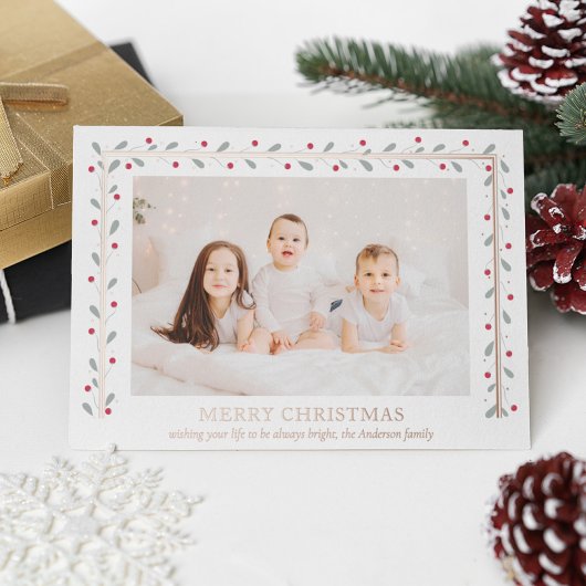 Carte De Vœux En Aluminium Joyeux Noël or Rectangulaire Rouge Vert Feuilles