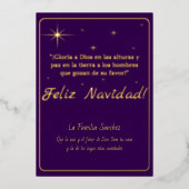 Carte De Vœux En Aluminium Joyeux Noël Or & Violet Luc 2:14 Verset (Recto)