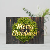 Carte De Vœux En Aluminium Joyeux Noël Pays Rustique Couronne de Pin Bois (Debout devant)