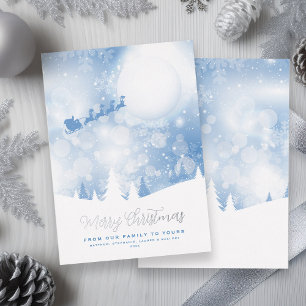 Carte De Vœux En Aluminium Joyeux Noël Père Noël Écriture Bleue Neige Réelle
