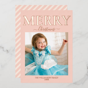 Carte De Vœux En Aluminium Joyeux Noël Photo Blush Pink