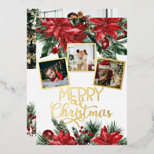 Carte De Vœux En Aluminium Joyeux Noël Photo Collage Poinsettia