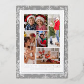 Carte De Vœux En Aluminium Joyeux Noël Photo Collage Silver Snowflake (Recto)
