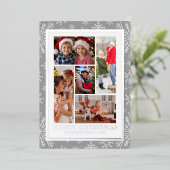 Carte De Vœux En Aluminium Joyeux Noël Photo Collage Silver Snowflake (Debout devant)