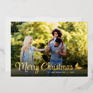Carte De Vœux En Aluminium Joyeux Noël Photo Écriture Élégante Or
