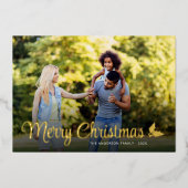 Carte De Vœux En Aluminium Joyeux Noël Photo Élégant Script Gold (Recto)