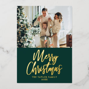 Carte De Vœux En Aluminium Joyeux Noël Photo Green Modern Gold Foil
