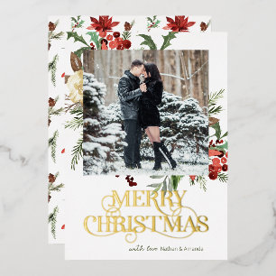 Carte De Vœux En Aluminium Joyeux Noël Photo Poinsettia