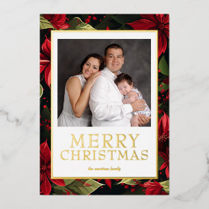 Carte De Vœux En Aluminium Joyeux Noël Photo Poinsettia Gold Foil