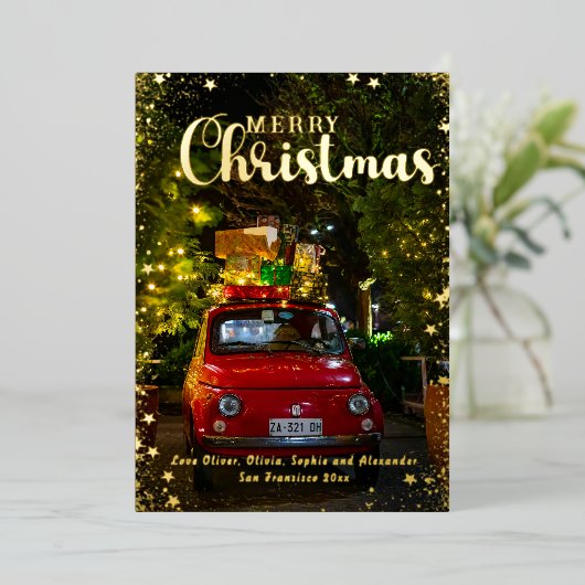 Carte De Vœux En Aluminium Joyeux Noël Photo Salutation réelle (Debout devant)