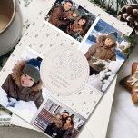 Carte De Vœux En Aluminium Joyeux Noël Pine nordique 4 Photo Collage Argent<br><div class="desc">Personnalisez cette carte de Noël en feuille d'argent de luxe avec quatre de vos photos préférées. Le design présente des pins nordiques minimalistes avec des calligraphies écrites à la main "Joyeux Noël". Le modèle est prêt à vous permettre d'ajouter vos quatre photos et votre nom, qui est écrit en papier...</div>