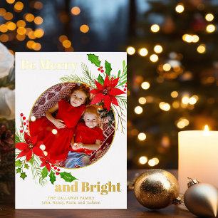 Carte De Vœux En Aluminium Joyeux Noël Poinsettia Photo Gold