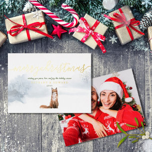 Carte De Vœux En Aluminium Joyeux Noël Renard d'hiver Photo Or
