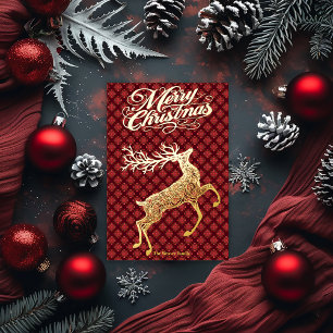 Carte De Vœux En Aluminium Joyeux Noël Renne Élégant Doré