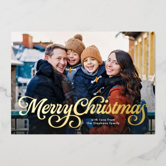 Carte De Vœux En Aluminium Joyeux Noël rétro script quatre photo (Recto)