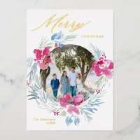 Joyeux Noël rose bleu aquarelle Fleur Wreath