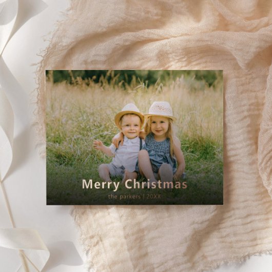 Carte De Vœux En Aluminium Joyeux Noël Rose Gold Family Photo