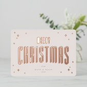 Carte De Vœux En Aluminium Joyeux Noël rose pâle Étoiles rétro Appartement (Debout devant)