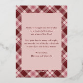 Carte De Vœux En Aluminium Joyeux Noël rose rouge Tartan Photo (Verso)