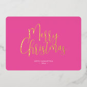 Carte De Vœux En Aluminium Joyeux Noël rose tendance (Recto)