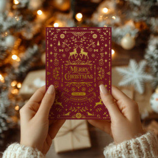 Carte De Vœux En Aluminium Joyeux Noël Rouge & Gold Classic