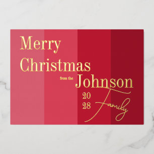 Carte De Vœux En Aluminium Joyeux Noël Rouge Grille Famille Vrai Or
