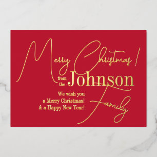 Carte De Vœux En Aluminium Joyeux Noël Rouge Moderne Vrai Or