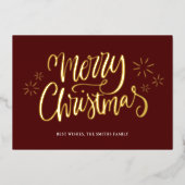 Carte De Vœux En Aluminium Joyeux Noël Rouge or Calligraphie Non Photo (Recto)