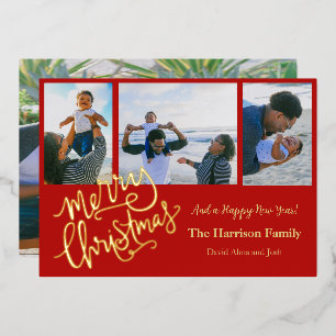 Carte De Vœux En Aluminium Joyeux Noël Rouge Personnalisé Photo Or